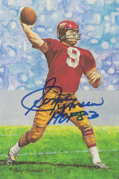 Sonny Jurgensen Signed Washington Redskins Goal Line Art Card Blue HOF 11913