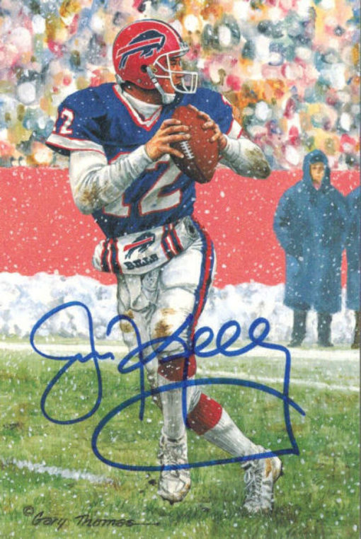 Jim Kelly Autographed/Signed Buffalo Bills Goal Line Art Card Blue 11935