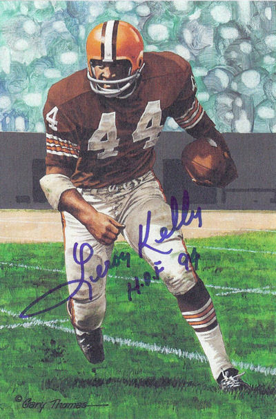 Leroy Kelly Autographed Cleveland Browns Goal Line Art Card Blue HOF 11945