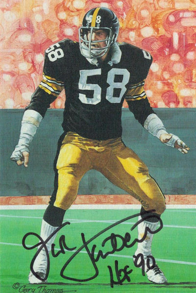 Jack Lambert Autographed Pittsburgh Steelers Goal Line Art Card Black HOF  12033