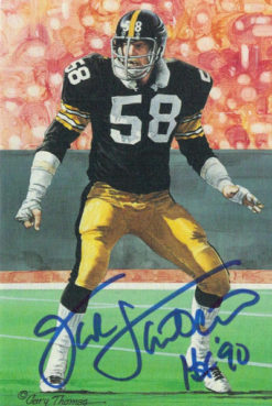 Jack Lambert Autographed Pittsburgh Steelers Goal Line Art Card Blue HOF 12034