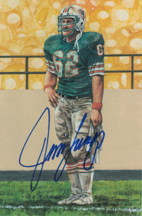 Jim Langer Autographed/Signed Miami Dolphins Goal Line Art in Blue 12056