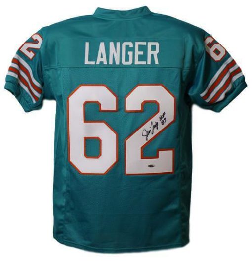 Jim Langer Autographed/Signed Miami Dolphins Teal XL Jersey HOF Tristar 12058