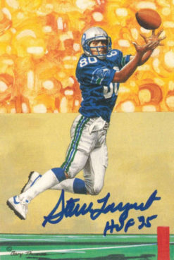 Steve Largent Autographed Seattle Seahawks Goal Line Art Card Blue HOF 12066