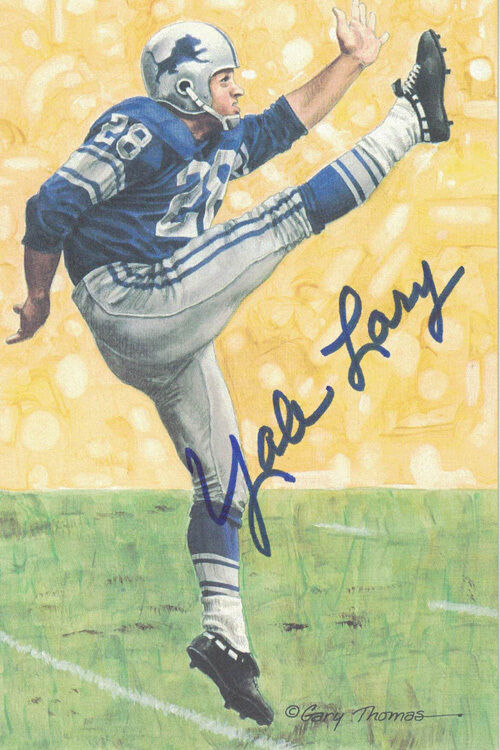 Yale Lary Autographed Detroit Lions Goal Line Art Glac Blue N/O 12079
