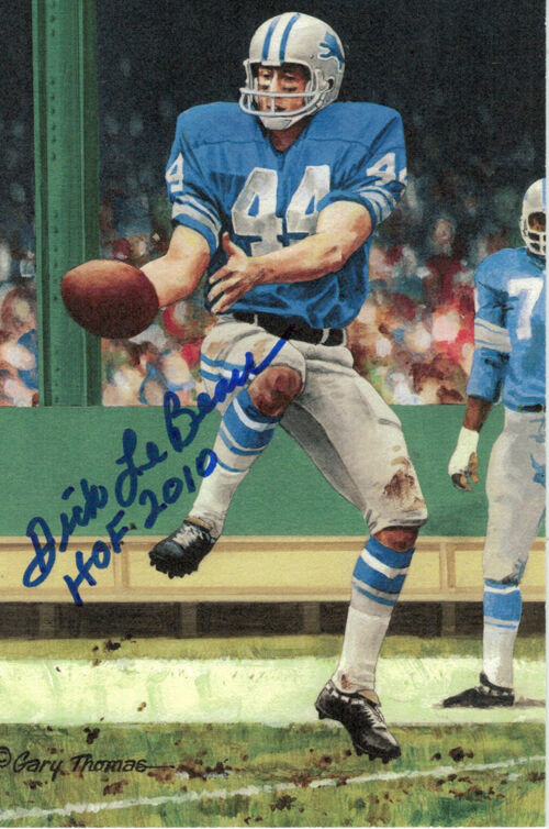 Dick Lebeau Autographed/Signed Detroit Lions Goal Line Art Card Blue HOF 12096