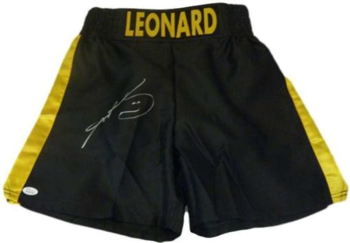 Sugar Ray Leoanrd Autographed/Signed Black Boxing Trunks JSA 12116