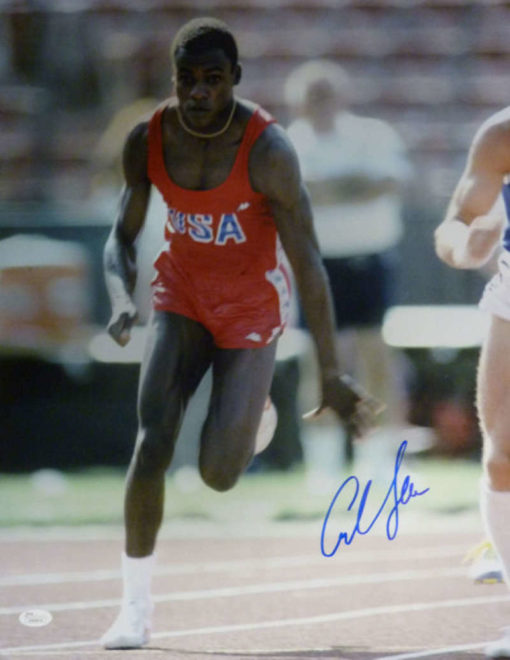 CARL LEWIS AUTOGRAPHED OLYMPIC GOLD MEDALIST 16X20 PHOTO JSA 12127