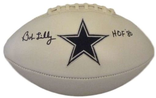 Bob Lilly Autographed Dallas Cowboys White Panel Football HOF JSA 12141
