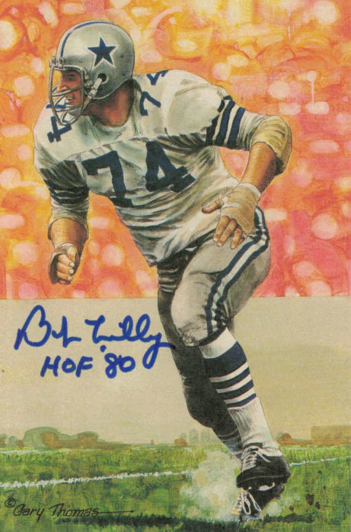 Bob Lilly Autographed Dallas Cowboys Goal Line Art Card Blue HOF 12142