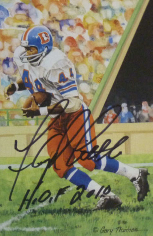 Floyd Little Autographed Denver Broncos Goal Line Art Card HOF Black 12156
