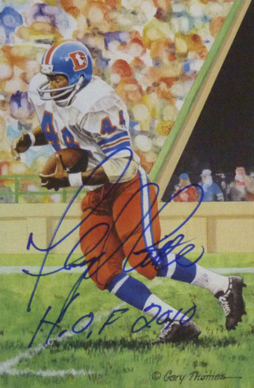 Floyd Little Autographed Denver Broncos Goal Line Art Card Blue HOF 12157