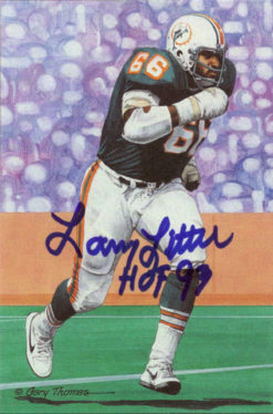 Larry Little Autographed Miami Dolphins Goal Line Art Card Blue HOF 12163