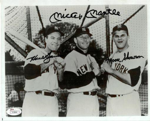 Mickey Mantle Hank Bauer & Moose Skowron Signed New York Yankees 8x10 JSA 12234