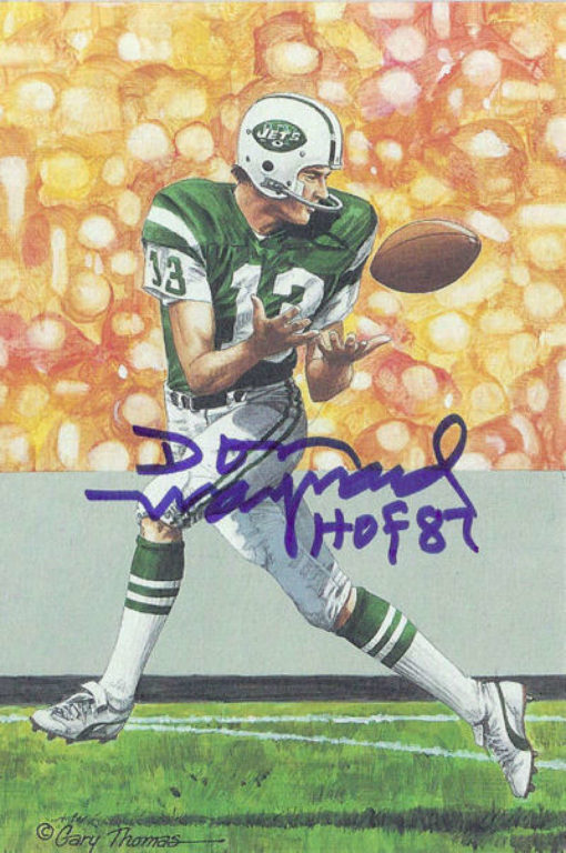 Don Maynard Autographed New York Jets Goal Line Art Card Blue HOF 12307