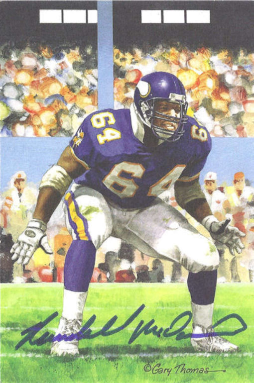 Randall Mcdaniel Autographed Minnesota Vikings Goal Line Art in Blue 12340