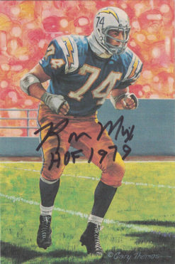 Ron Mix Autographed/Signed San Diego Chargers Goal Line Art Black HOF 12432