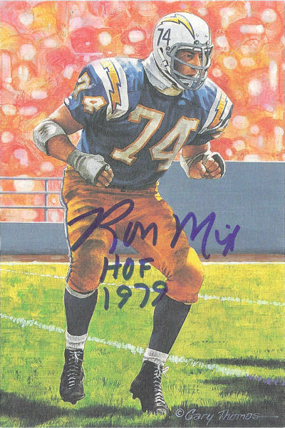 Ron Mix Autographed/Signed San Diego Chargers Goal Line Art Blue HOF 12433