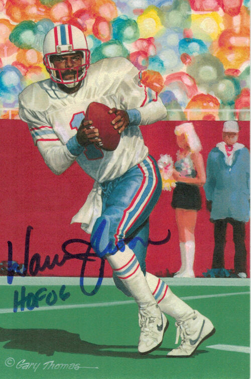 Warren Moon Autographed Houston Oilers Goal Line Art Card Blue HOF 12474