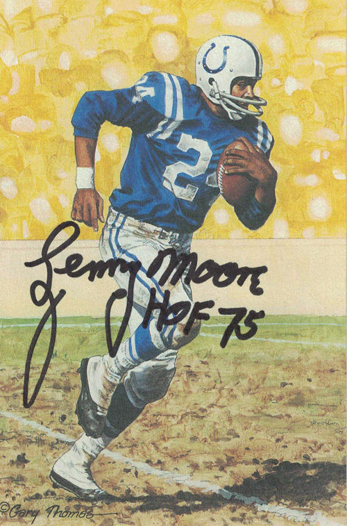 Lenny Moore Autographed Baltimore Colts Goal Line Art Card Black HOF 12480