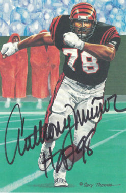 Anthony Munoz Autographed Cincinnati Bengals Goal Line Art Card Black HOF 12525