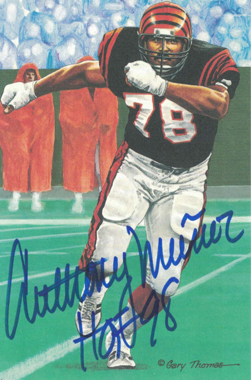 Anthony Munoz Autographed Cincinnati Bengals Goal Line Art Card Blue HOF 12526