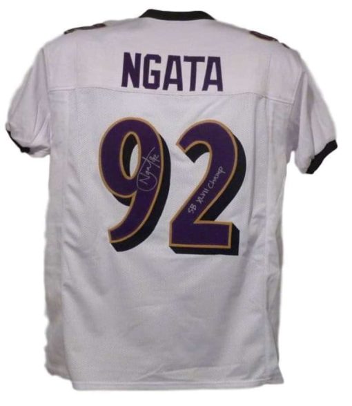 Haloti Ngata Autographed Balitmore Ravens XL White Jersey SB XLVII Champ 12572