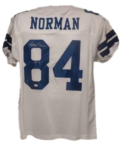 Pettis Norman Autographed Dallas Cowboys White XL Jersey SB V JSA 12595