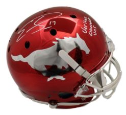 Emmanuel Sanders Signed SMU Mustangs Schutt Chrome Helmet Insc JSA 12626