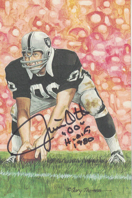 Jim Otto Autographed Oakland Raiders Goal Line Art Card Black HOF 12671