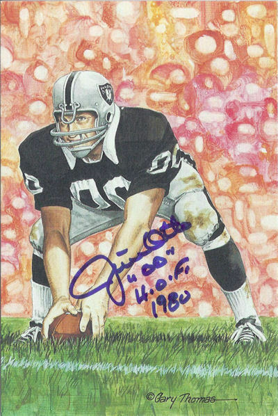 Jim Otto Autographed/Signed Oakland Raiders Goal Line Art Card Blue HOF 12673