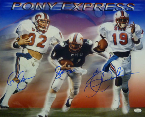 Pony Express Autographed SMU Mustangs 16x20 Photo Dickerson +2 JSA 12783