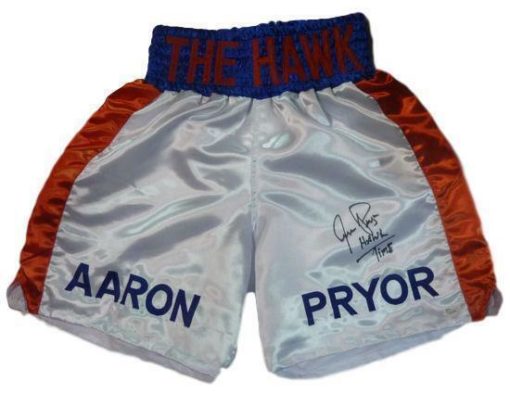 Aaron Pryor Autographed/Signed Boxing Trunks Hawk Time JSA 12800