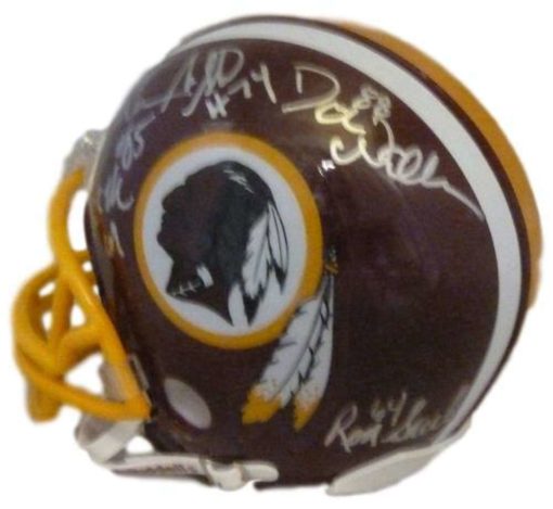 Washington Redskins Hogs Autographed Red Mini Helmet Warren +9 JSA 12819