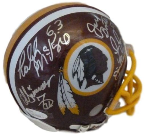 Washington Redskins Hogs Autographed Red Mini Helmet Warren +9 JSA 12819