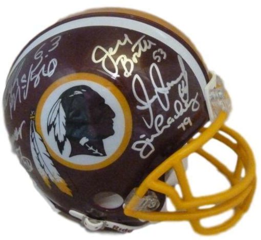Washington Redskins Hogs Autographed Red Mini Helmet Warren +9 JSA 12819