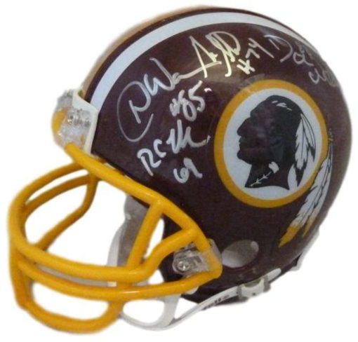 Washington Redskins Hogs Autographed Red Mini Helmet Warren +9 JSA 12819