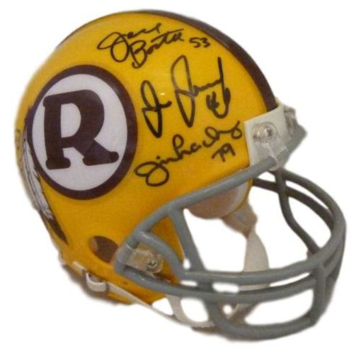 Washington Redskins Hogs Autographed Yellow Mini Helmet Warren +9 JSA 12820