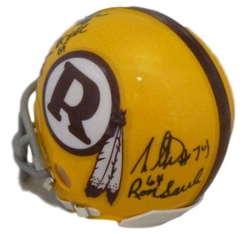 Washington Redskins Hogs Autographed Yellow Mini Helmet Warren +9 JSA 12820