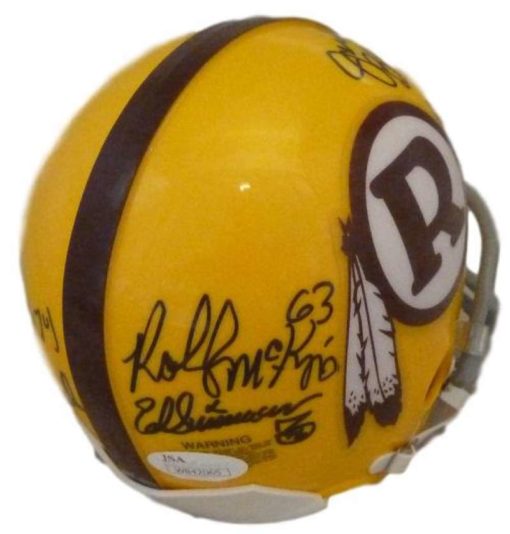 Washington Redskins Hogs Autographed Yellow Mini Helmet Warren +9 JSA 12820