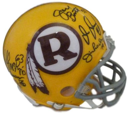 Washington Redskins Hogs Autographed Yellow Mini Helmet Warren +9 JSA 12820