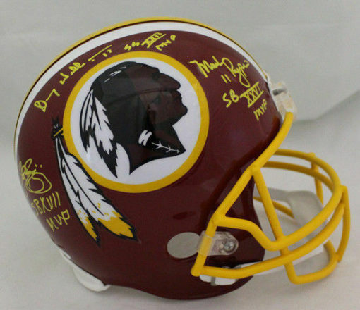 Redskins Signed SB MVPs Replica Helmet Riggins Rypien & Williams JSA 12824