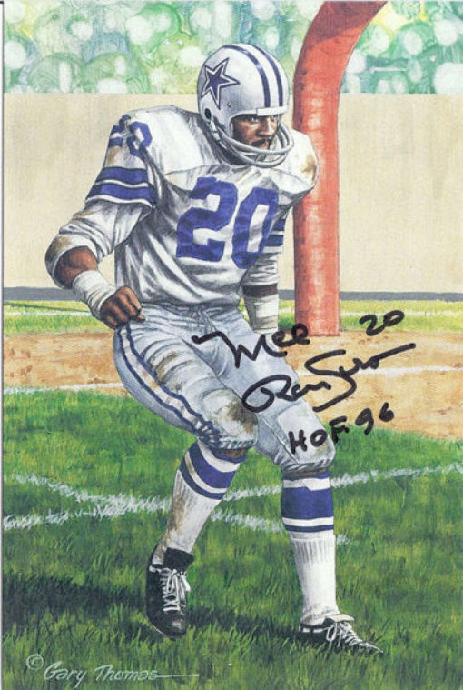 Mel Renfro Autographed Dallas Cowboys Goal Line Art Card HOF Black 12846
