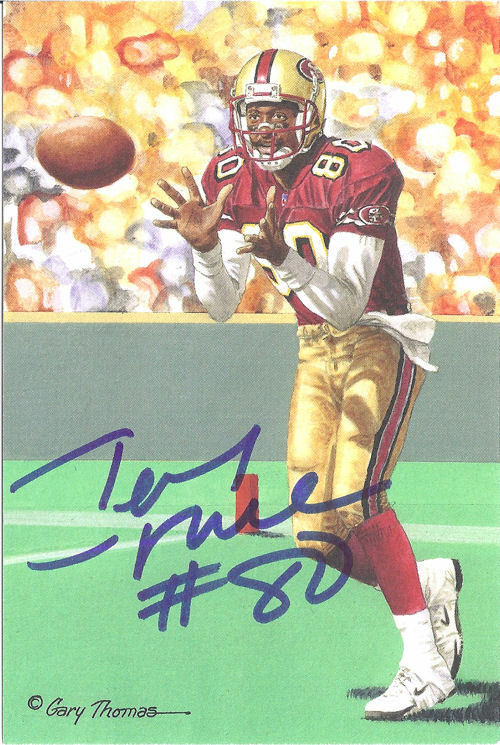 Jerry Rice Autographed/Signed San Francisco 49ers Goal Line Art in Blue 12859