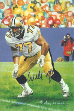 Willie Roaf Autographed New Orleans Saints Goal Line Art Card Blue JSA 12909