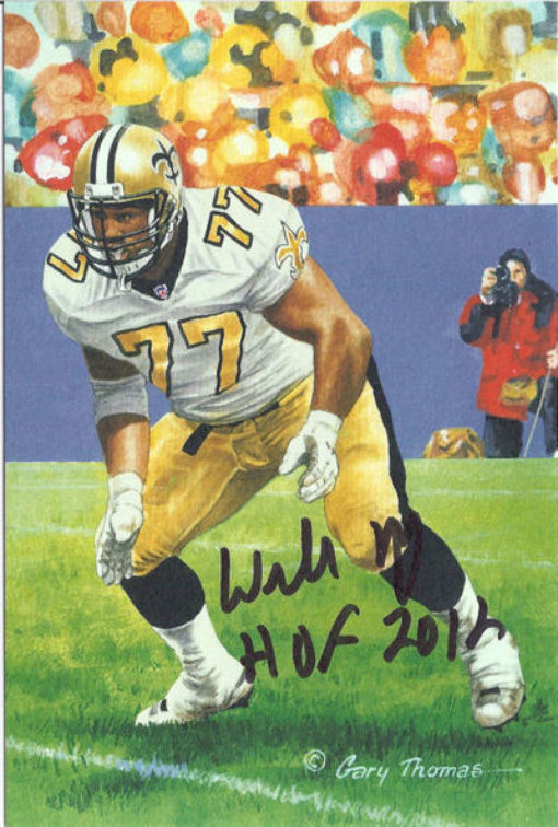 Willie Roaf Autographed New Orleans Saints Goal Line Art Card Black HOF 12910