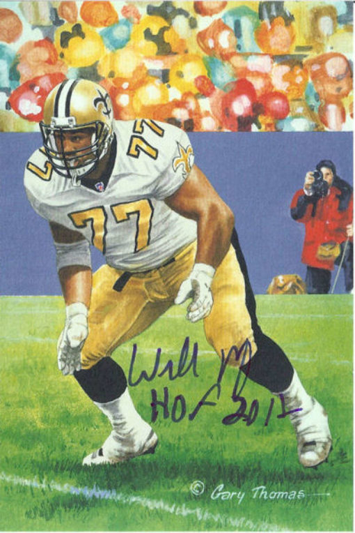 Willie Roaf Autographed New Orleans Saints Goal Line Art HOF 2012 in Blue 12911