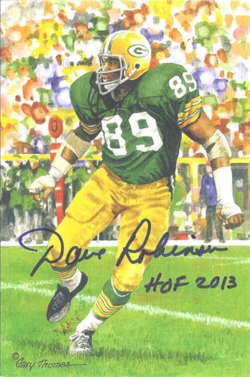 Dave Robinson Signed Green Bay Packers Goal Line Art Card HOF Blue 12932