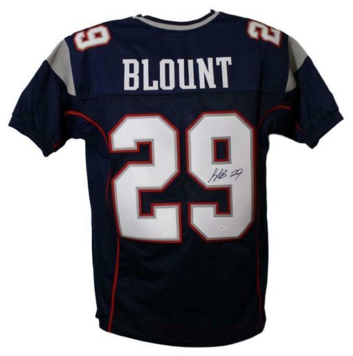 Legarrette Blount Autographed New England Patriots Blue XL Jersey JSA 13026