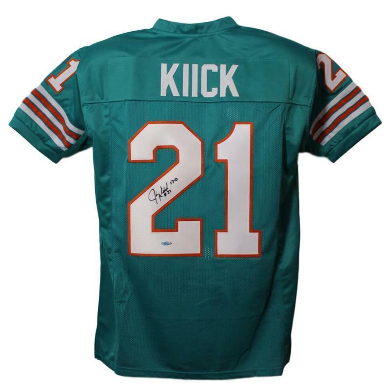 Jim Kiick Autographed/Signed Miami Dolphins Teal XL Jersey 17-0 TRI 13039